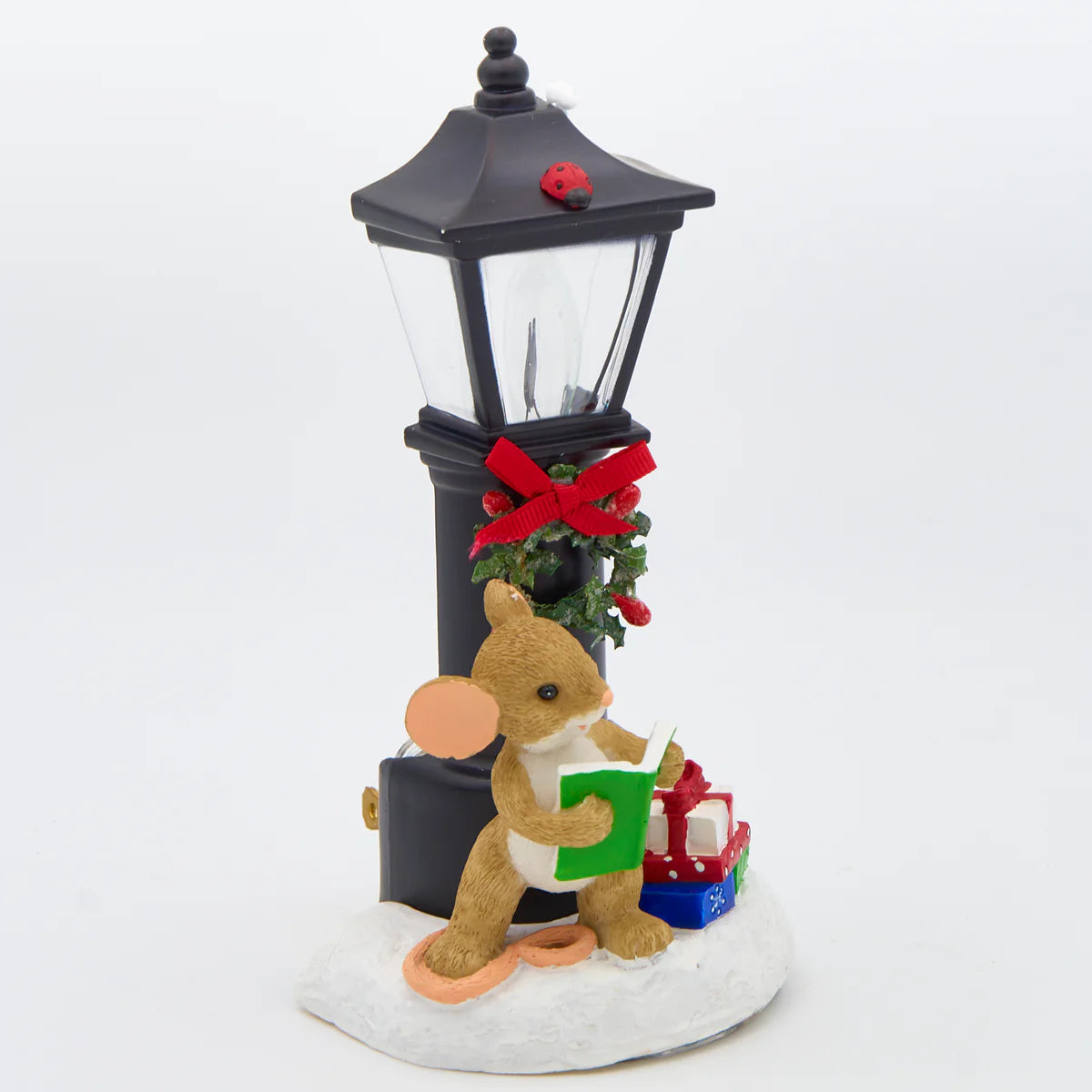 7"H Charming Tails Mouse by Lamppost Flickering Flame Night-Light