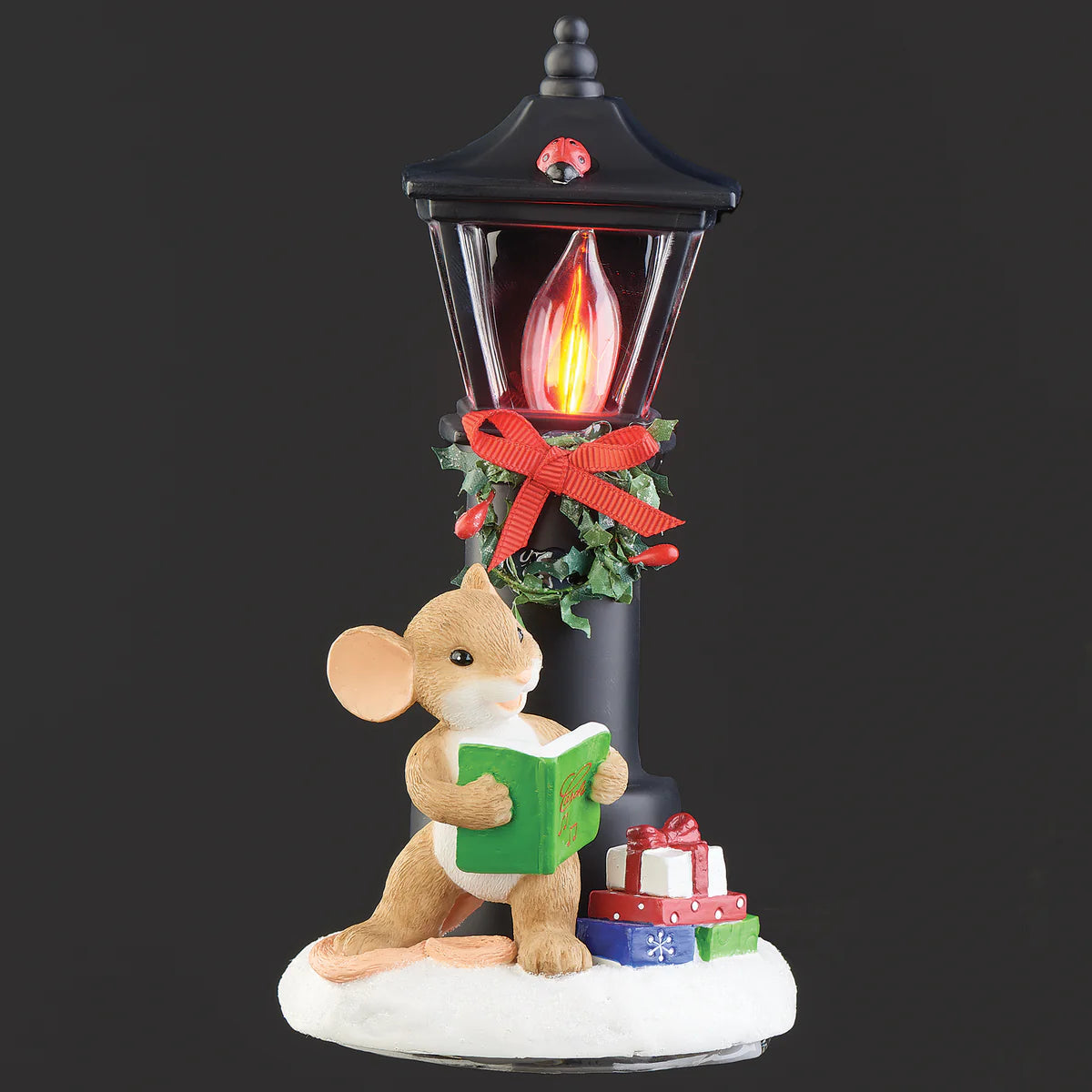 7"H Charming Tails Mouse by Lamppost Flickering Flame Night-Light