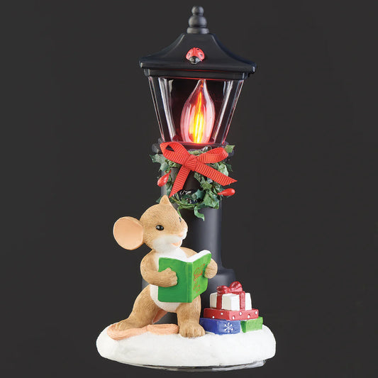 7"H Charming Tails Mouse by Lamppost Flickering Flame Night-Light