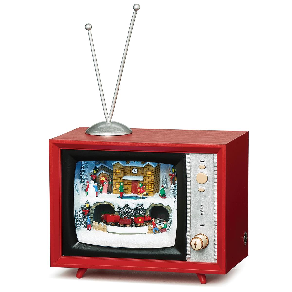 5"H LIGHTED MUSICAL TV NORTH POLE ROTATING TRAIN