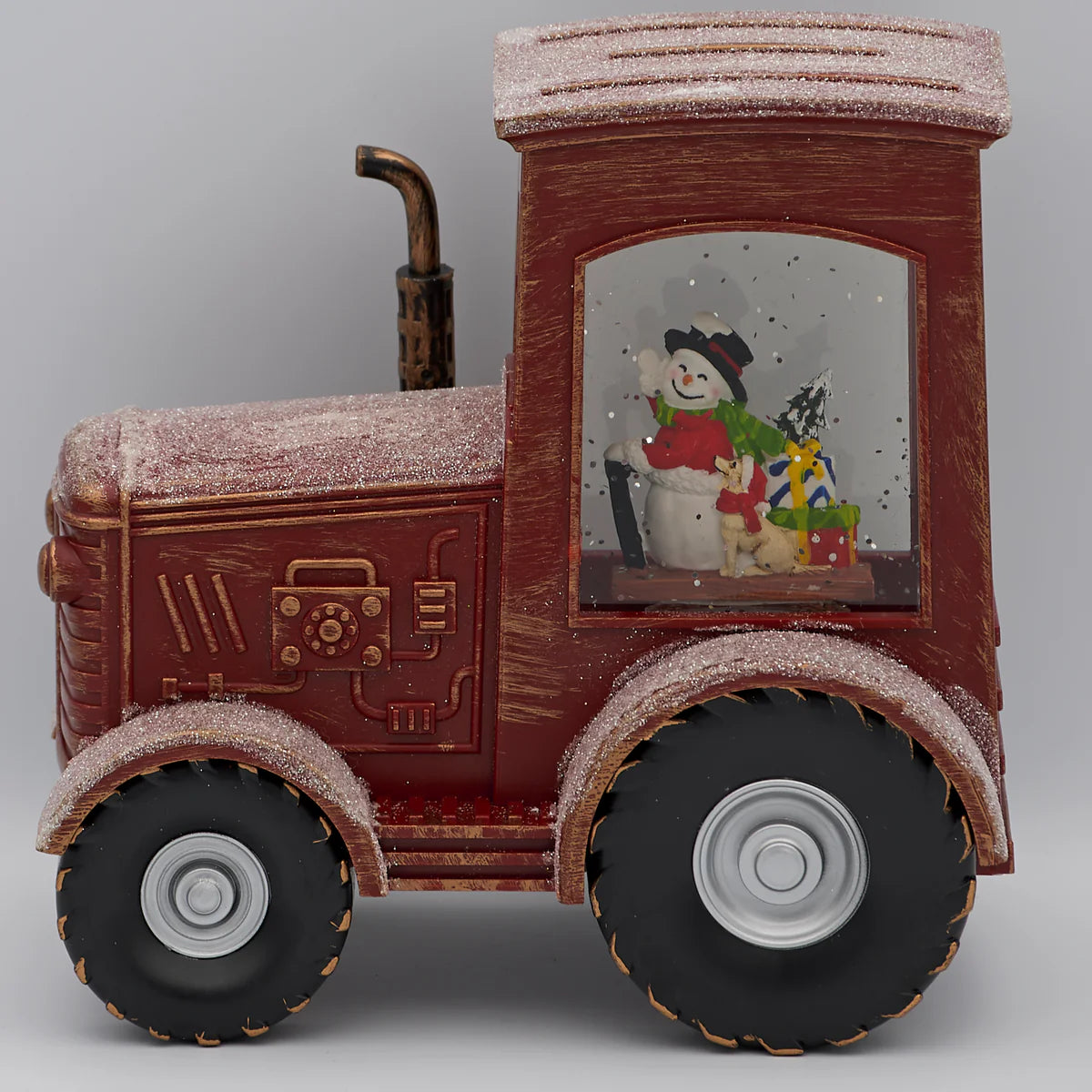 6.75"H Confetti Lites Lighted Swirl Vintage Tractor with Snowman Driver