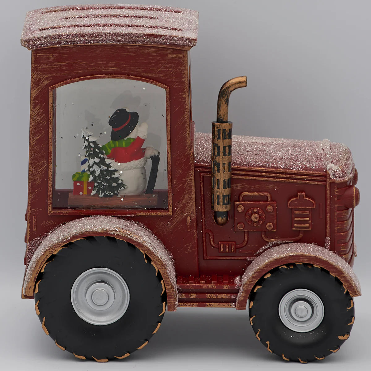 6.75"H Confetti Lites Lighted Swirl Vintage Tractor with Snowman Driver