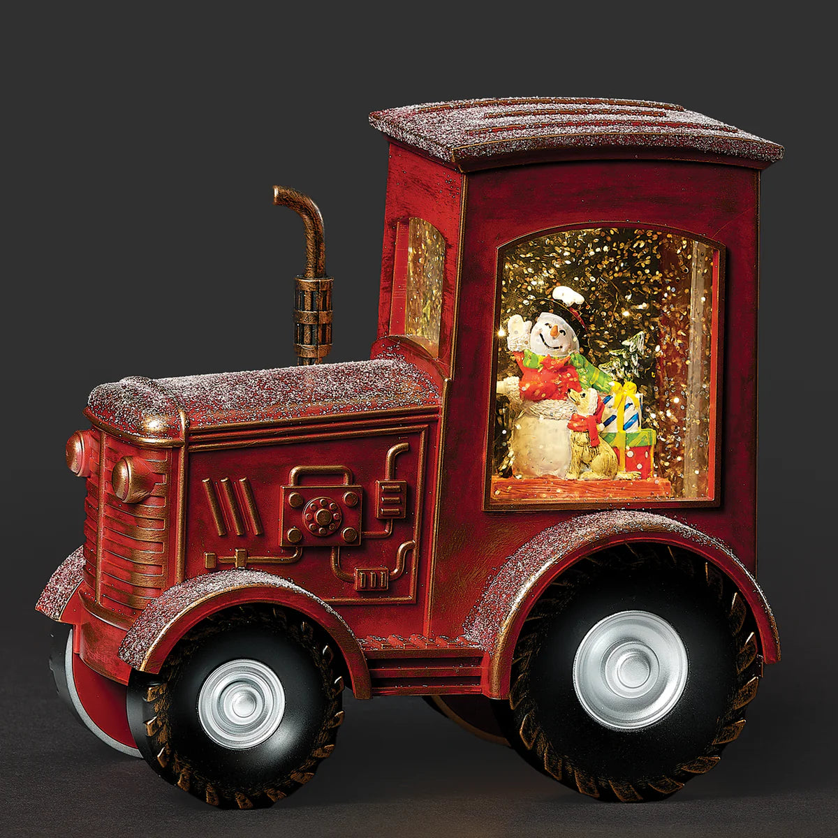 6.75"H Confetti Lites Lighted Swirl Vintage Tractor with Snowman Driver