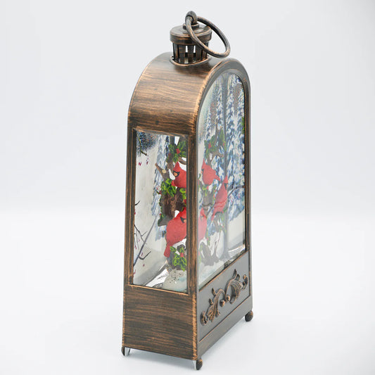 11.75"H Confetti Lites Lighted Swirl Bronze Arch Lantern with Cardinals
