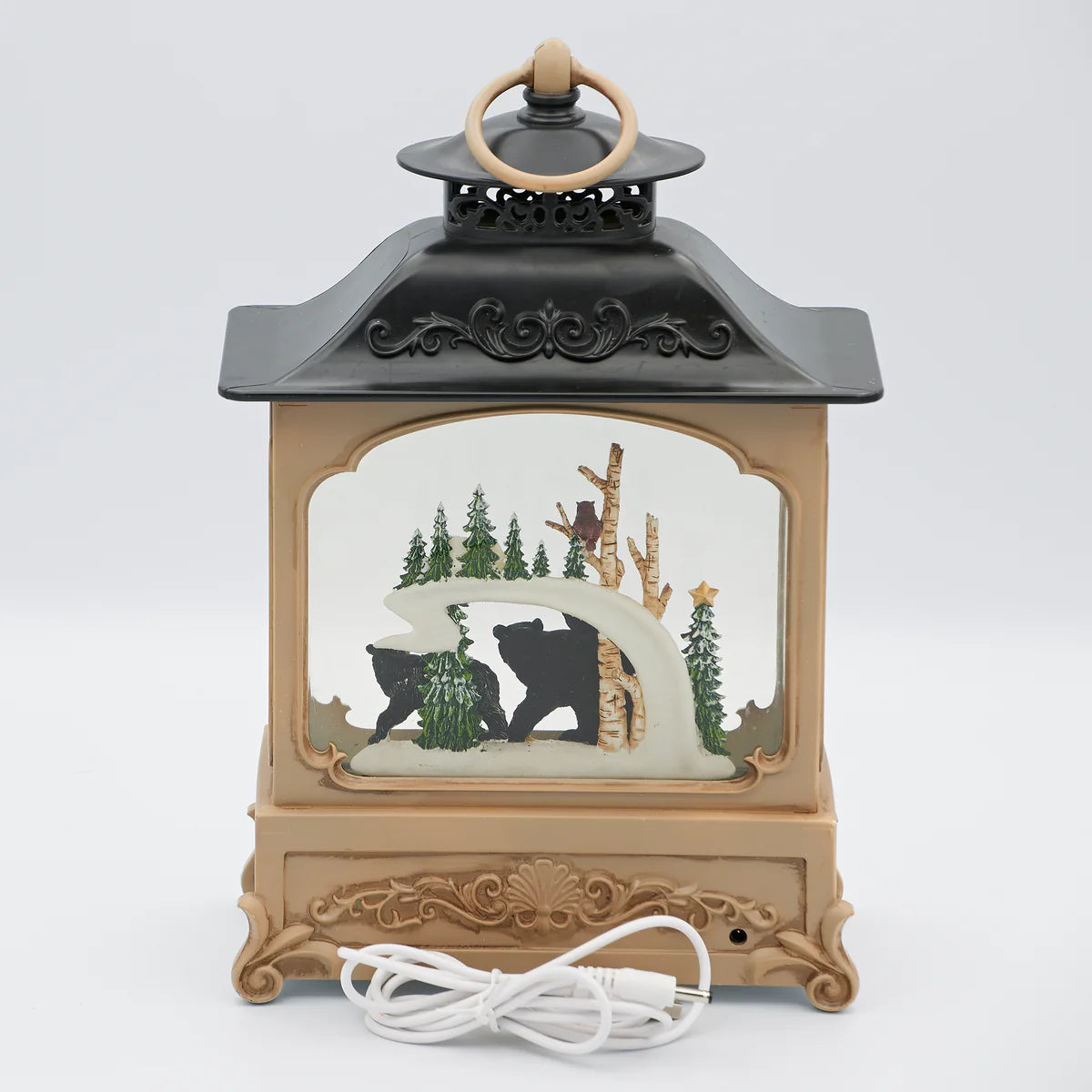 10.5"H Confetti Lites Lighted Swirl Lantern with Bear Family with Cabin Scene
