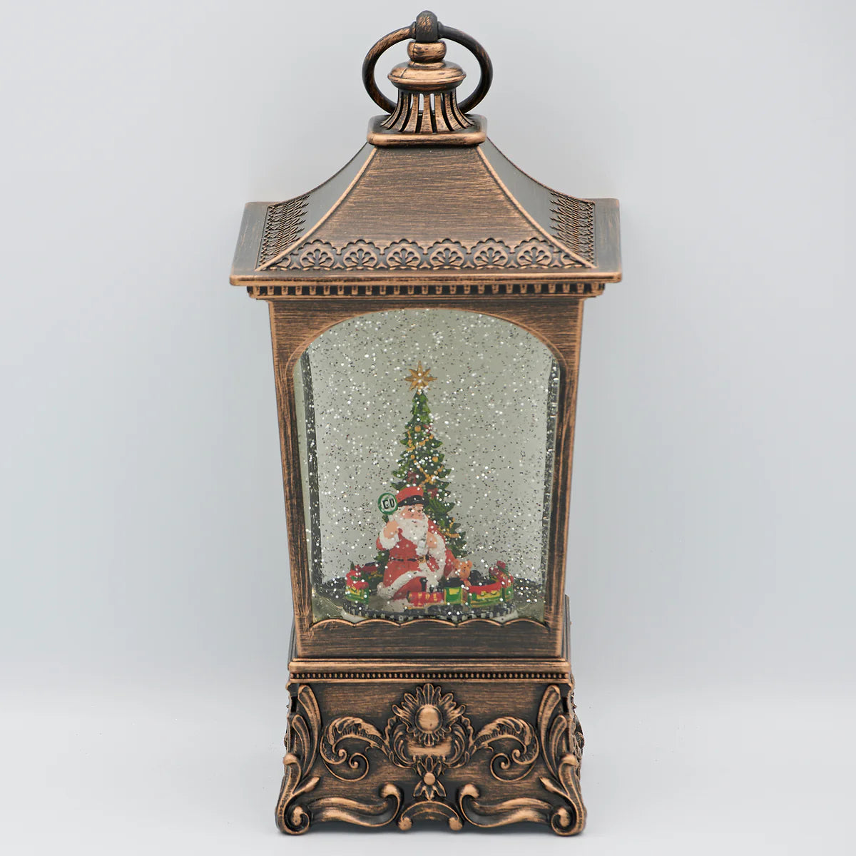 10.25"H Confetti Lites Lighted Musical Swirl Vintage Lantern with Santa & Rotating Train