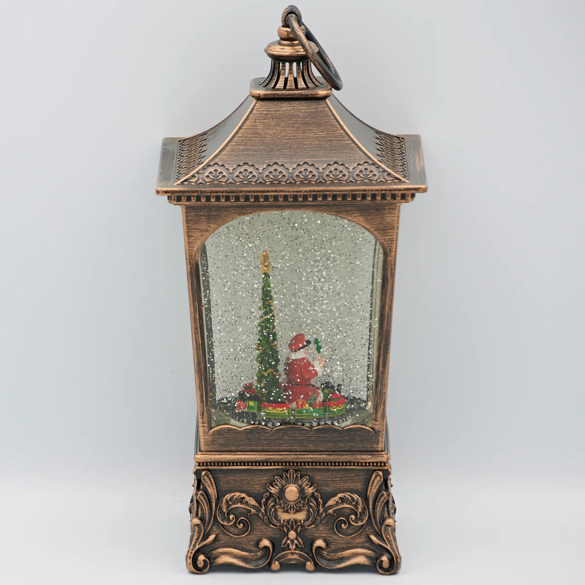 10.25"H Confetti Lites Lighted Musical Swirl Vintage Lantern with Santa & Rotating Train
