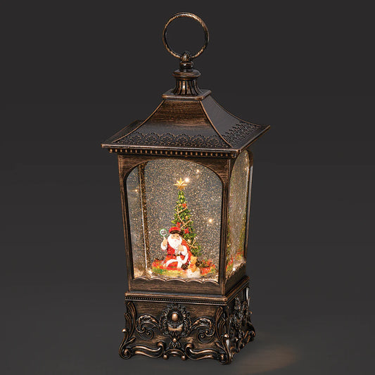 10.25"H Confetti Lites Lighted Musical Swirl Vintage Lantern with Santa & Rotating Train