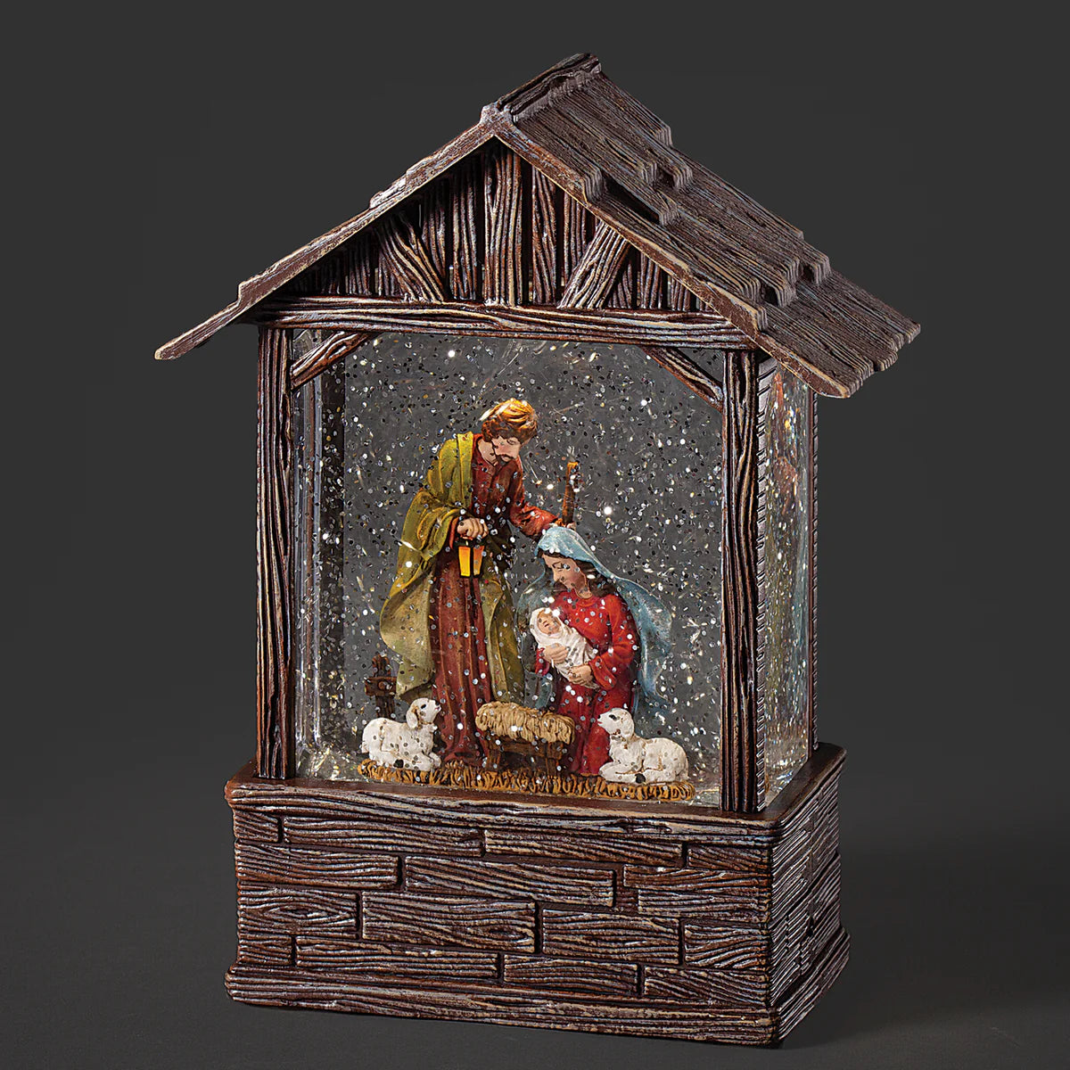 8.25"H Confetti Lites Lighted Swirl Nativity Stable with Holy Family