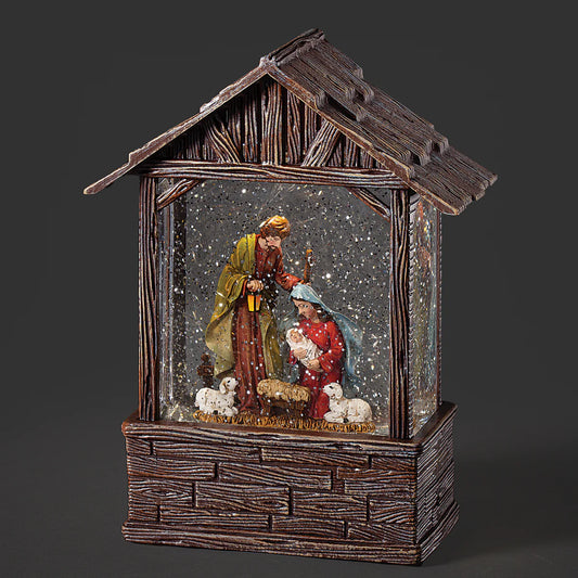 8.25"H Confetti Lites Lighted Swirl Nativity Stable with Holy Family