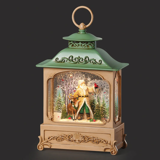 12"H Confetti Lites Lighted Swirl Lantern with Santa & Reindeer