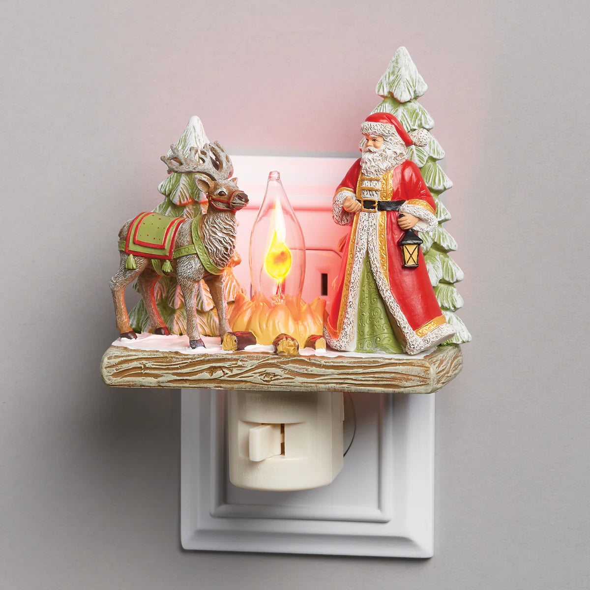 5.5"H Roman Lights Santa and Reindeer Flickering Flame Night-Light