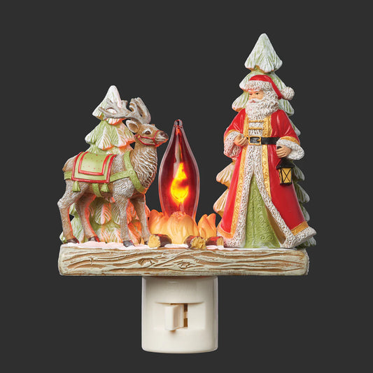 5.5"H Roman Lights Santa and Reindeer Flickering Flame Night-Light