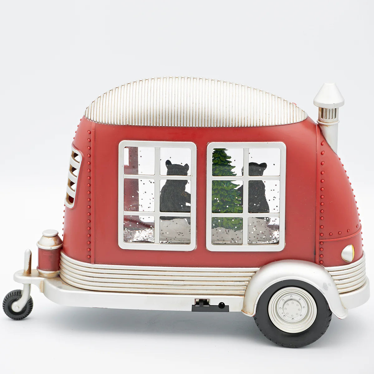 8"H Confetti Lites Lighted Swirl Retro Camper with Bears by Campfire Scene