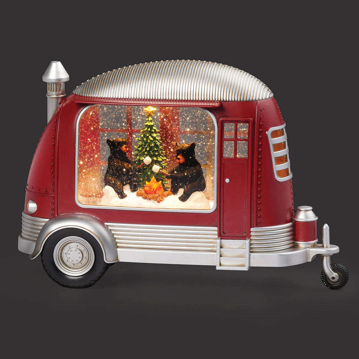 8"H Confetti Lites Lighted Swirl Retro Camper with Bears by Campfire Scene