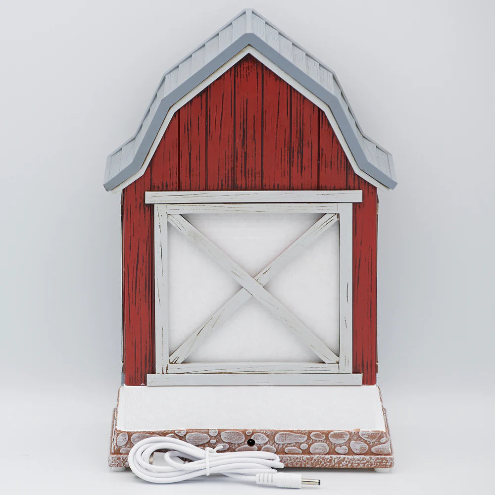 10"H Confetti Lites Lighted Swirl Barn with Santa Feeding Reindeer