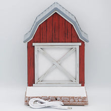 Load image into Gallery viewer, 10&quot;H Confetti Lites Lighted Swirl Barn with Santa Feeding Reindeer
