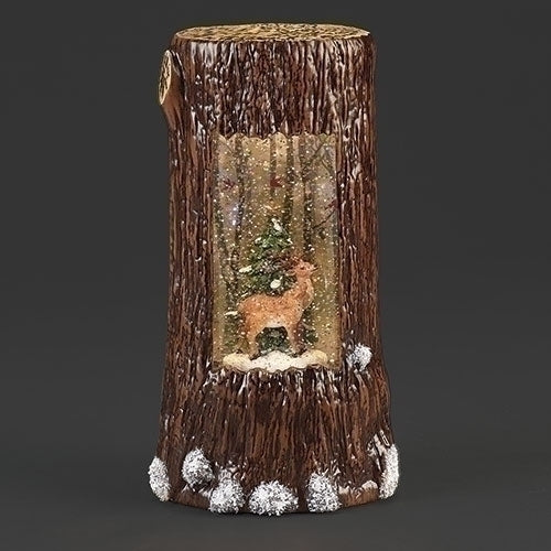 9"H LIGHTED SWIRL TREE STUMP WITH DEER FAMILY