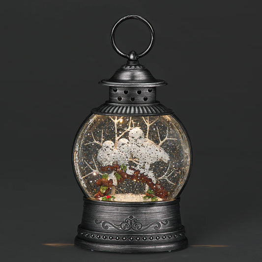 Confetti Lites Lighted Swirl Round Lantern with White Owl Family on Branch