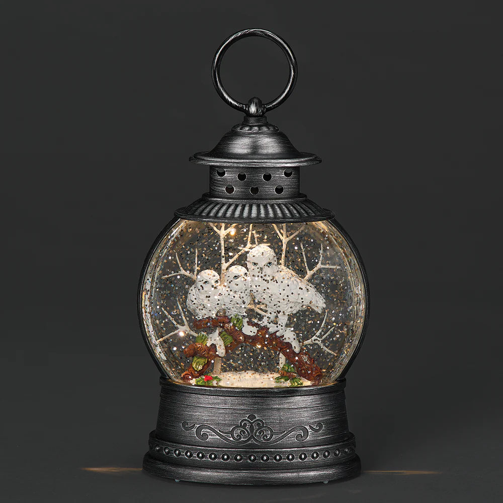 Confetti Lites Lighted Swirl Round Lantern with White Owl Family on Branch