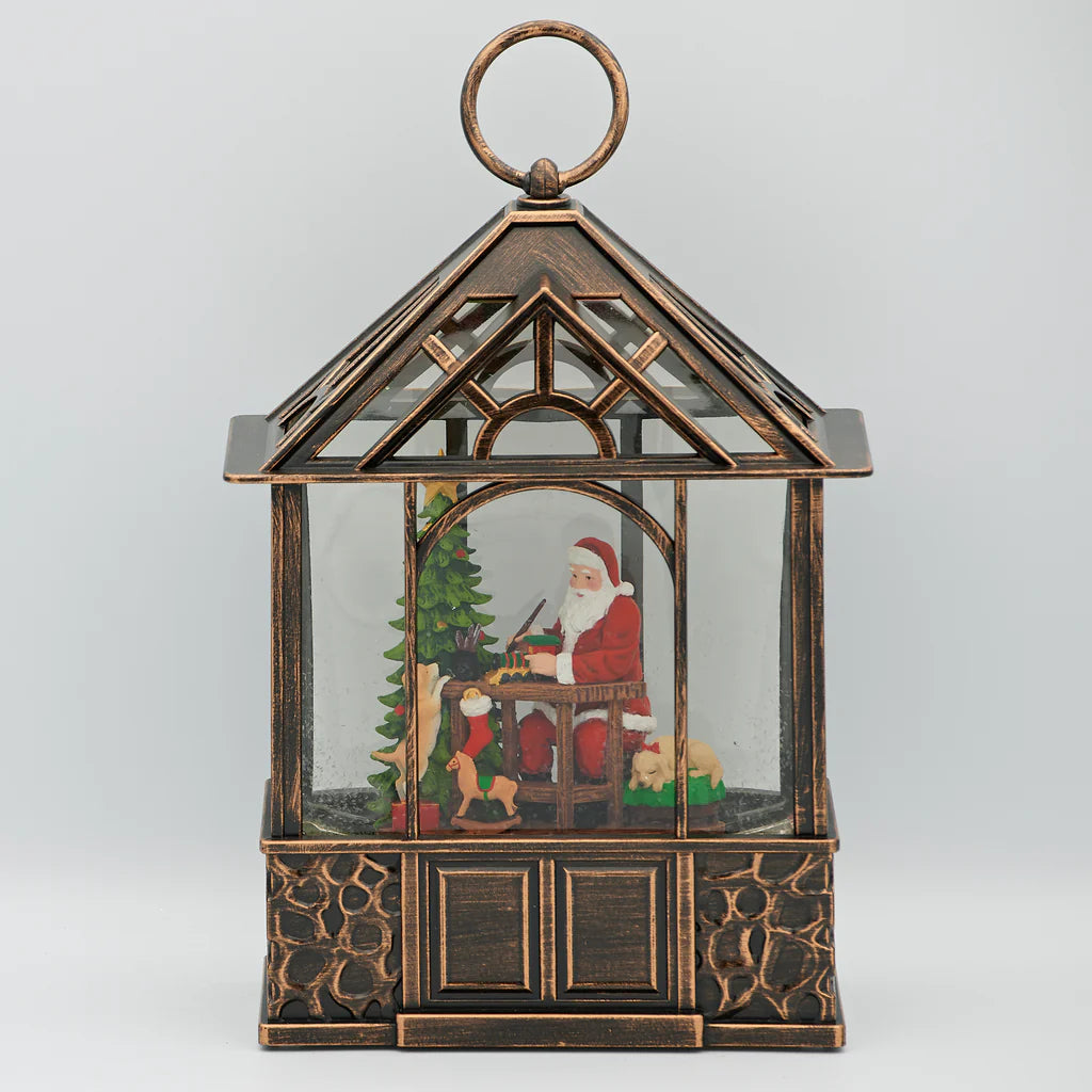 11" Lighted Swirl Gazebo with Santa Painting Toy Train