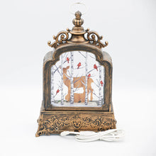Load image into Gallery viewer, Confetti Lites Lighted Swirl Antique Lantern with Deer Family &amp; Cardinals in Birch Trees
