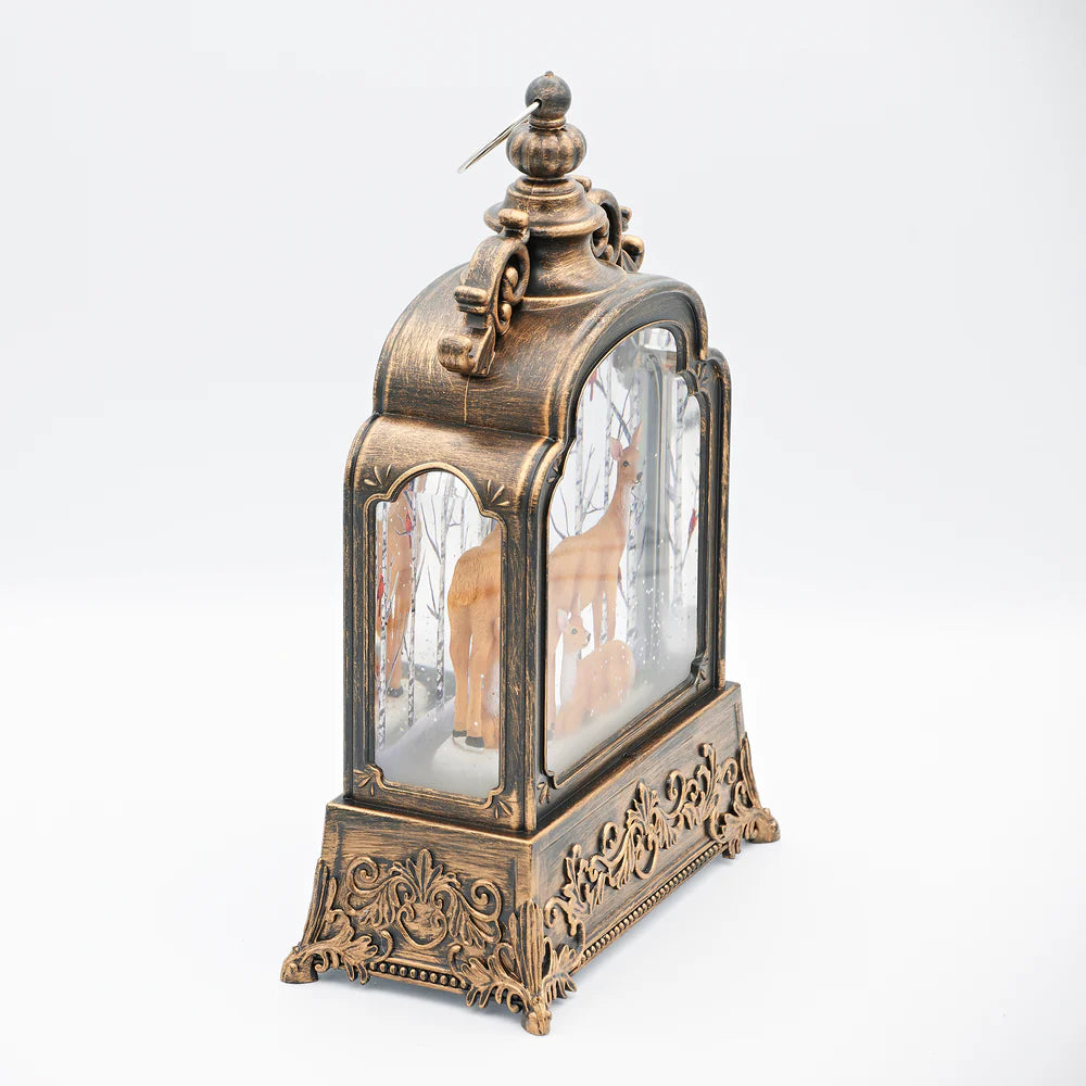 Confetti Lites Lighted Swirl Antique Lantern with Deer Family & Cardinals in Birch Trees