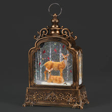 Load image into Gallery viewer, Confetti Lites Lighted Swirl Antique Lantern with Deer Family &amp; Cardinals in Birch Trees
