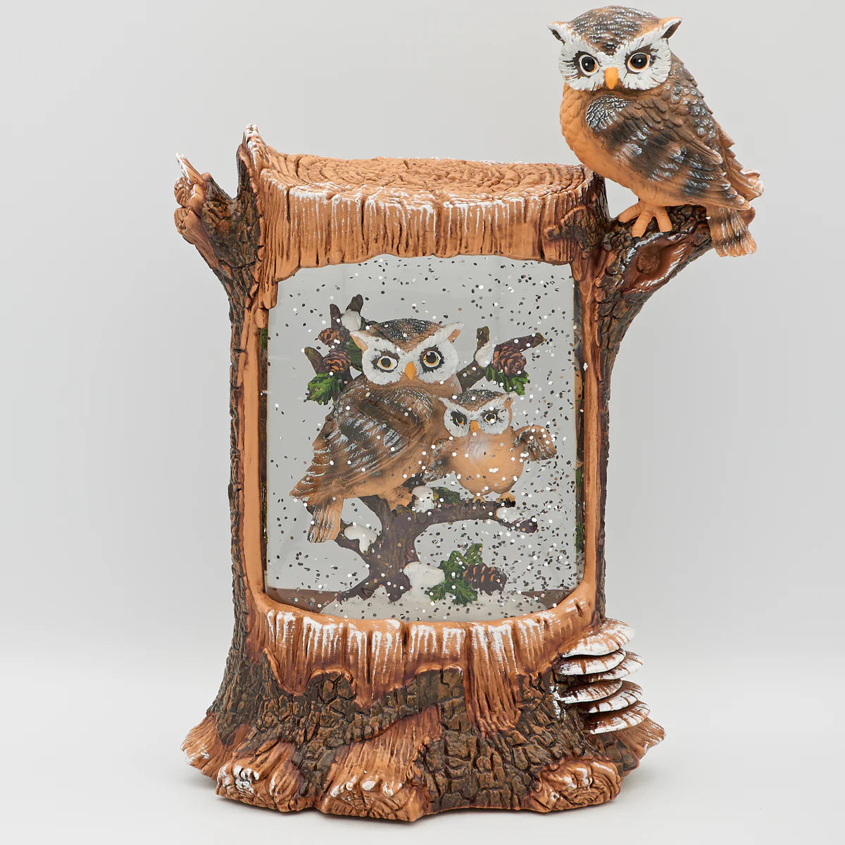 Lighted Swirl Tree Stump with Owls Scene 10"H Confetti Lites