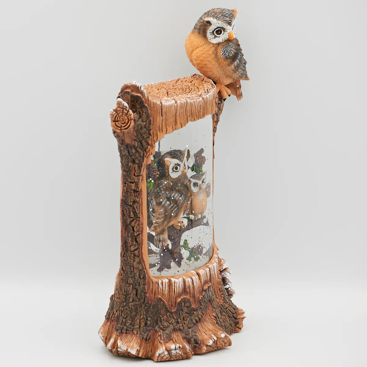 Lighted Swirl Tree Stump with Owls Scene 10"H Confetti Lites