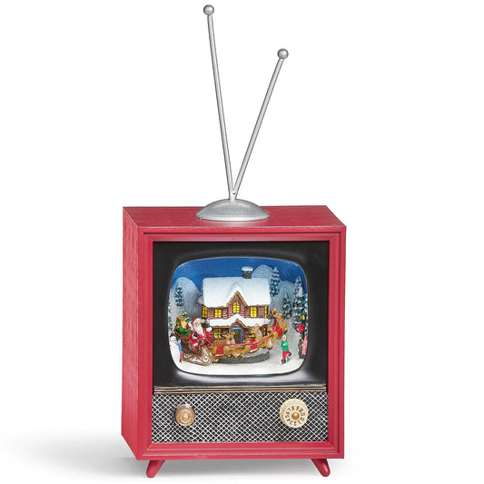 6"  TV with Snow-Covered House & Rotating Santa's Sleigh