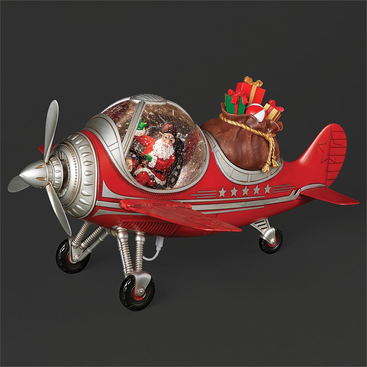 9"H LIGHTED MUS SWIRL AIRPLANE W/SANTA IN COCKPIT