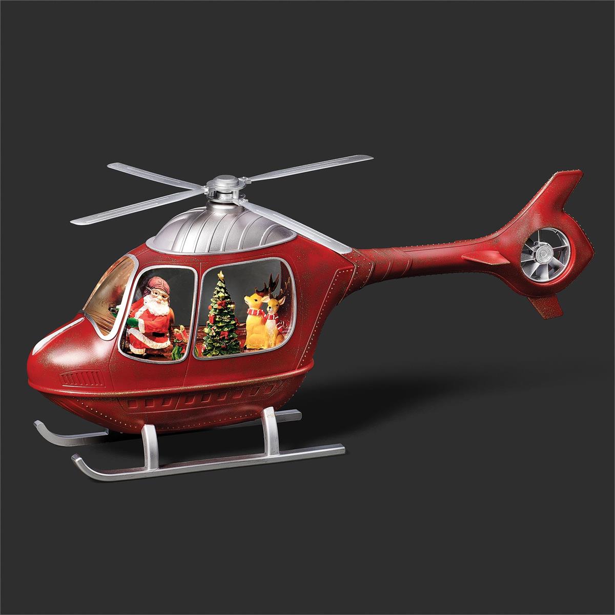 8"H LIGHTED MUSICAL HELICOPTER WITH SANTA AND REINDEER; SWIRL