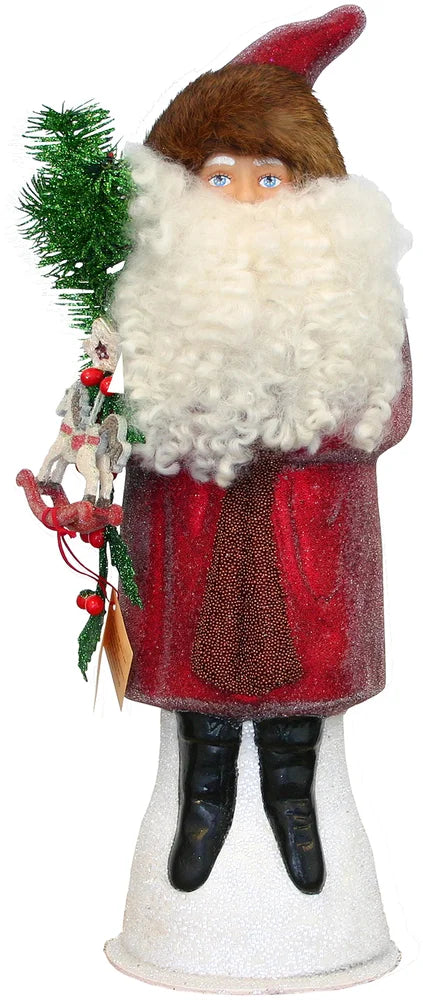 Schaller Paper Mache Candy Container - Santa Red Beaded