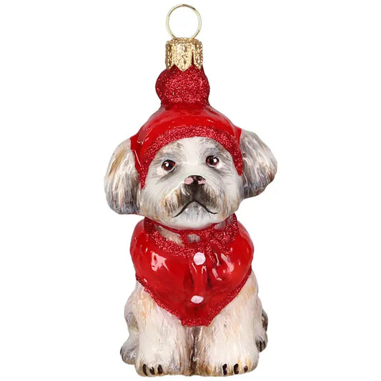 Shih Tzu in Winter Coat and Ski Hat Ornament