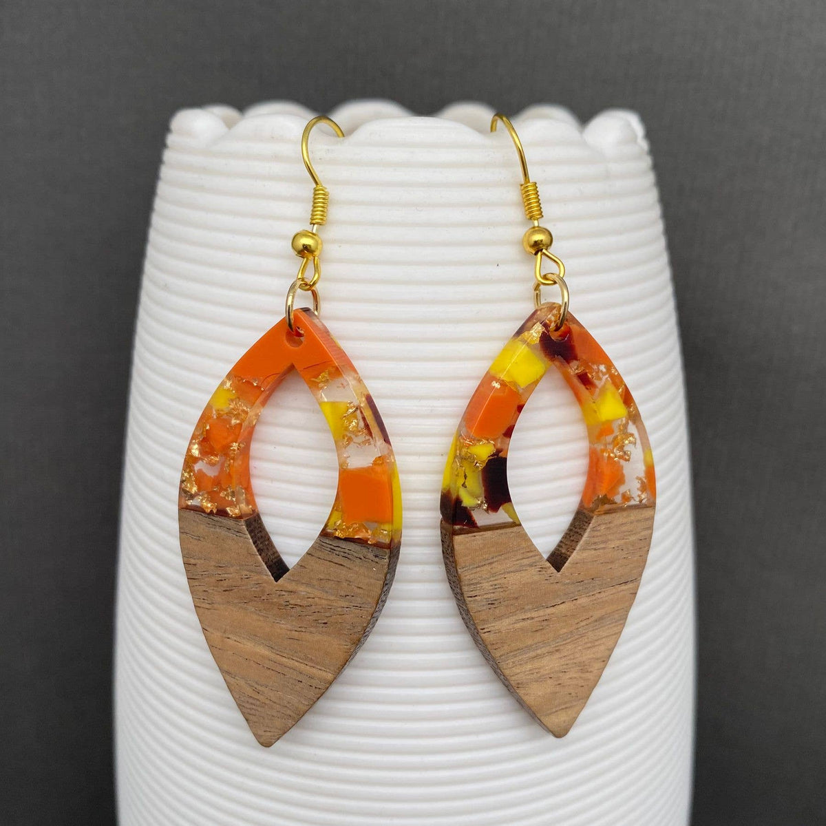Resin & Wood Splicing Geometric Earrings