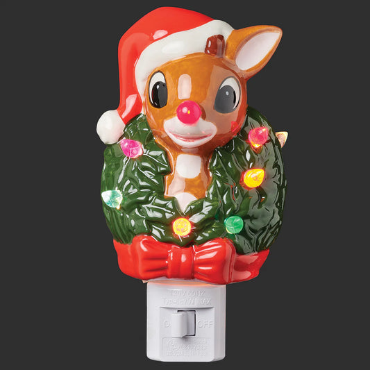 5"H Lighted Rudolph Nightlight Wreath Around Neck- Swivel