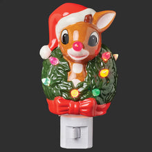 Load image into Gallery viewer, 5&quot;H Lighted Rudolph Nightlight Wreath Around Neck- Swivel
