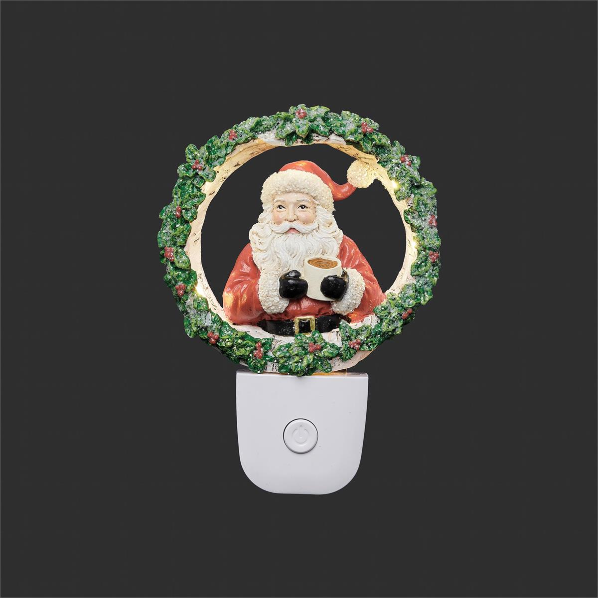 5.5"H LIGHTED SANTA W/COCOA NIGHT LIGHT; SWIVEL PLUG