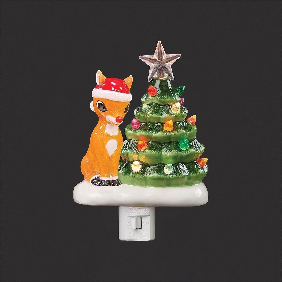 7"H RUDOLPH W/ VINTAGE TREE NIGHT LIGHT; SWIVEL PLUG