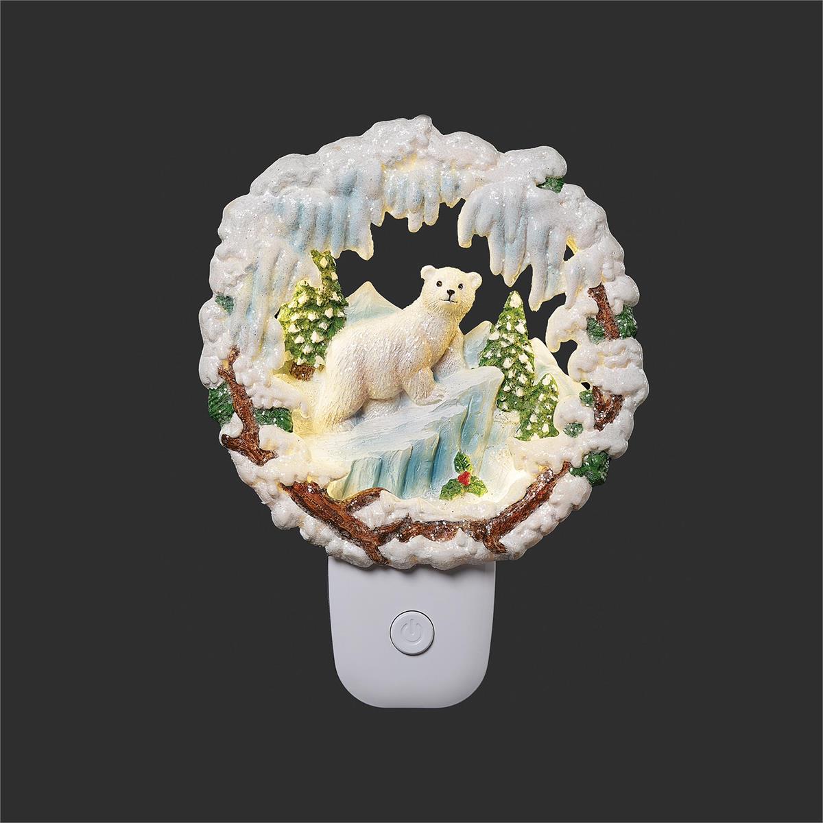6.5"H NIGHT LIGHT POLAR BEAR SCENE ICICLE FRAME