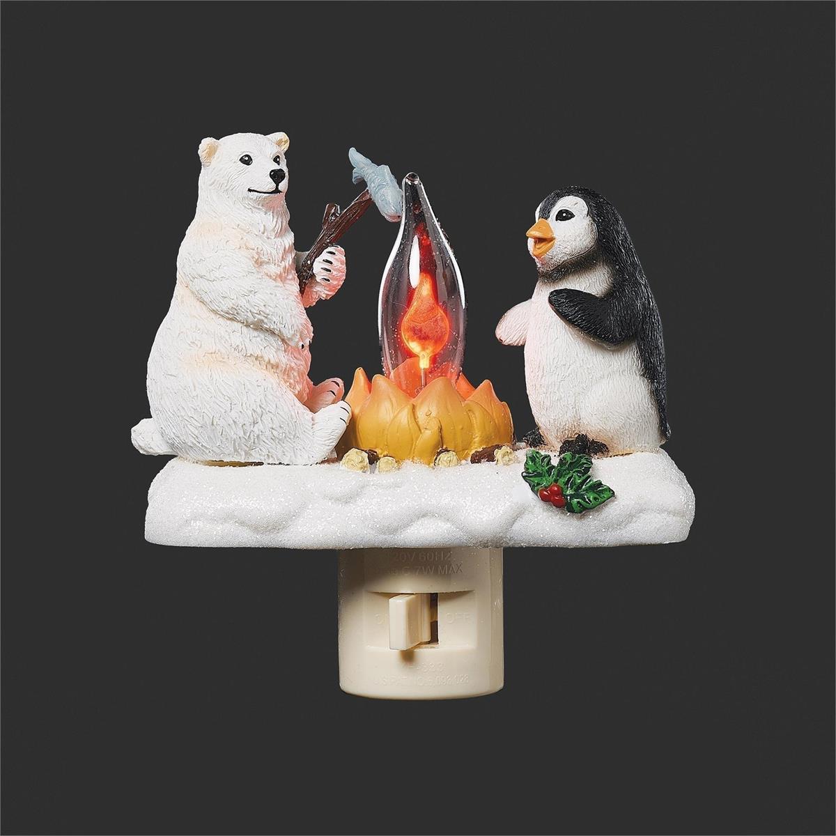4.5"H POLAR BEAR AND PENGUIN ROASTING FISH NIGHT LIGHT
