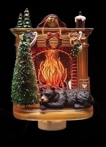 NIGHT LIGHT 5.5" BLACK BEAR, FIREPLACE