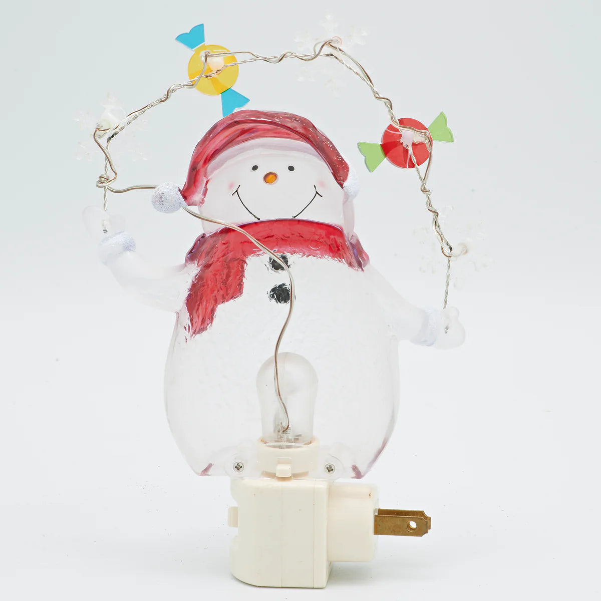 Night-Light 7.7" Roman Lights Snowman with Candy & Snowflake Garland