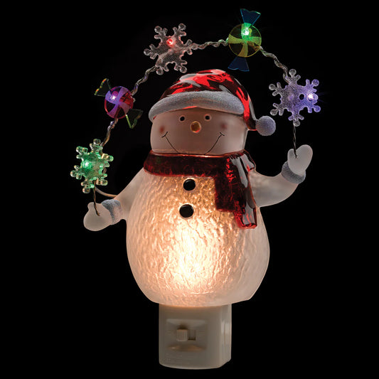 Night-Light 7.7" Roman Lights Snowman with Candy & Snowflake Garland