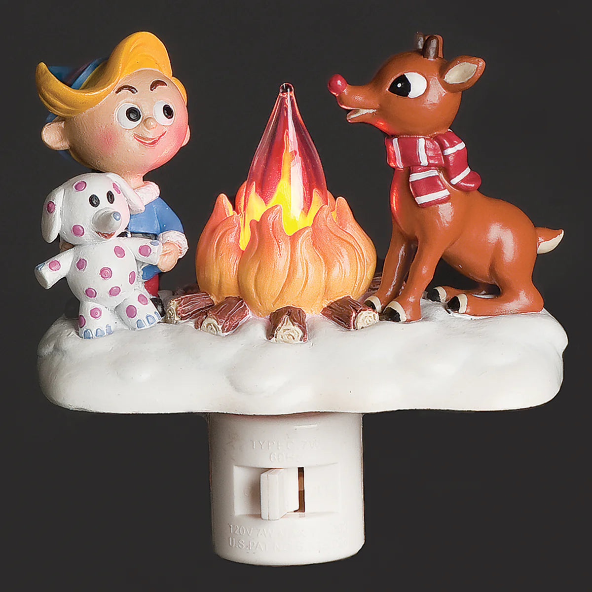 4.25"H Rudolph and Hermey by a Flickering Campfire Night-Light