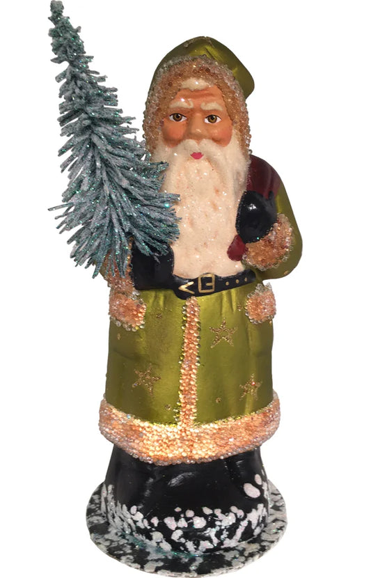 7" Paper Mache Gold Santa Candy Container