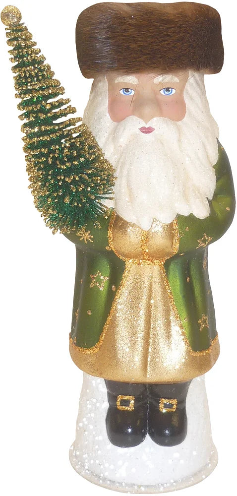Schaller Paper Mache Candy Container - Russian Santa With Green Coat
