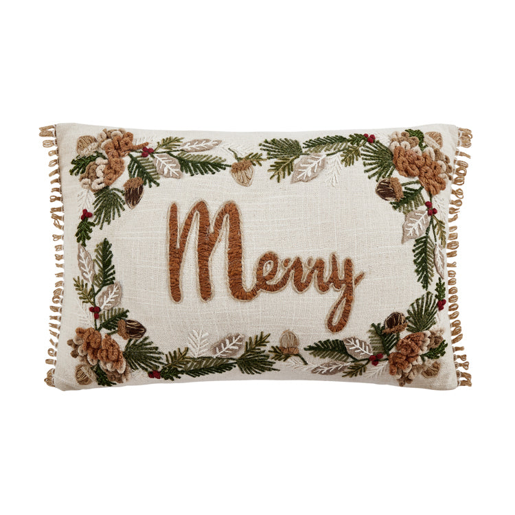 12" x 18" Merry Embroidered Pillow