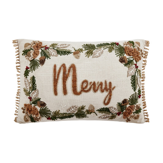 12" x 18" Merry Embroidered Pillow